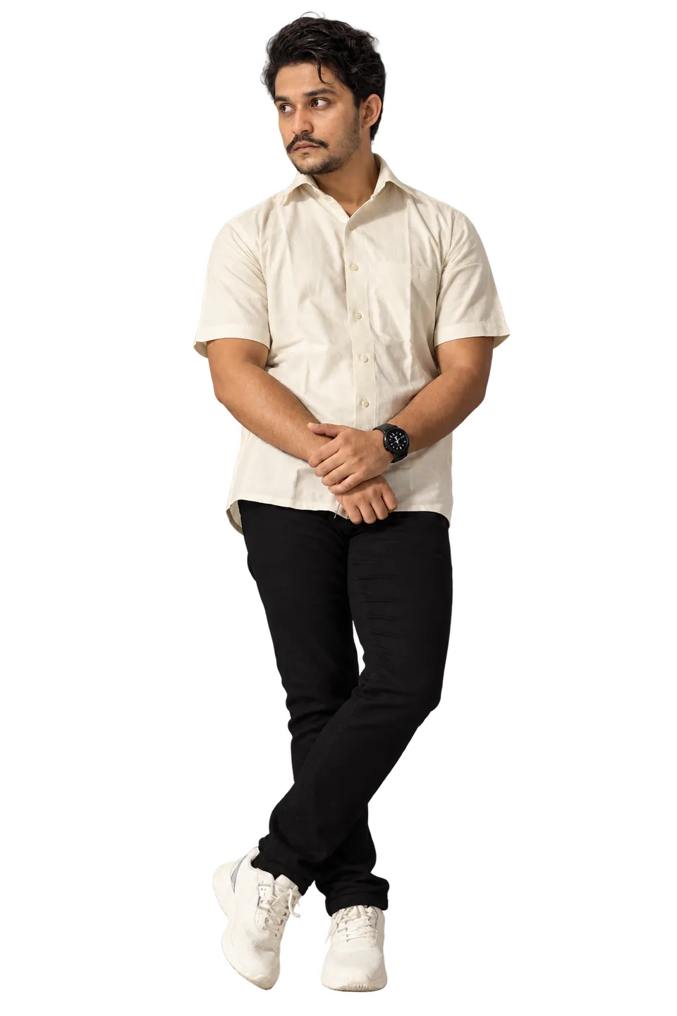 Saran Vashisht in a white shirt